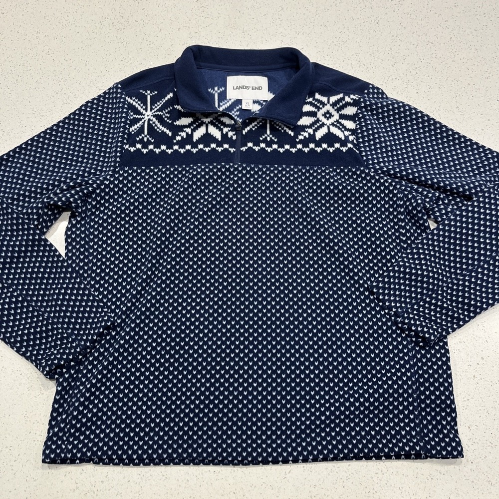 Lands' End 1/4 Quarter Zip Pullover Mens XL (46-48)β Blue Snowflake Long Sleeve